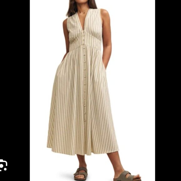 Nobody's Child Starlight Stripe Sleeveless Organic Cotton Maxi Dress In Ivory 8 - Picture 1 of 7